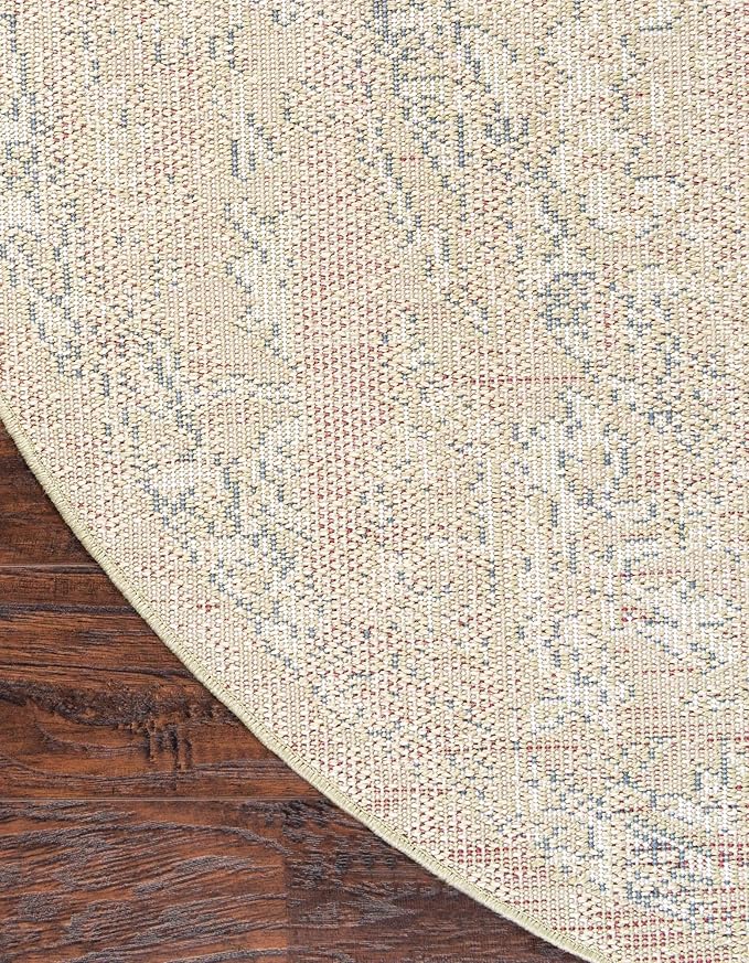 Rugs.com Charleston Collection Rug – 5 Ft Round Green Low-Pile Rug Perfect for Kitchens, Dining Rooms