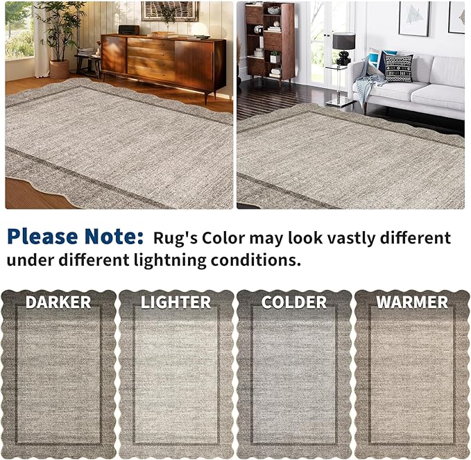 GarveeHome Scalloped Washable Runner Rug 2x8 Runner Modern Non Slip Kitchen Runner Distressed Low Pile Entryway Rug Soft Bathroom Rugs Stain Resistant Carpet for Bedroom Hallway Laundry 2'x8' Brown