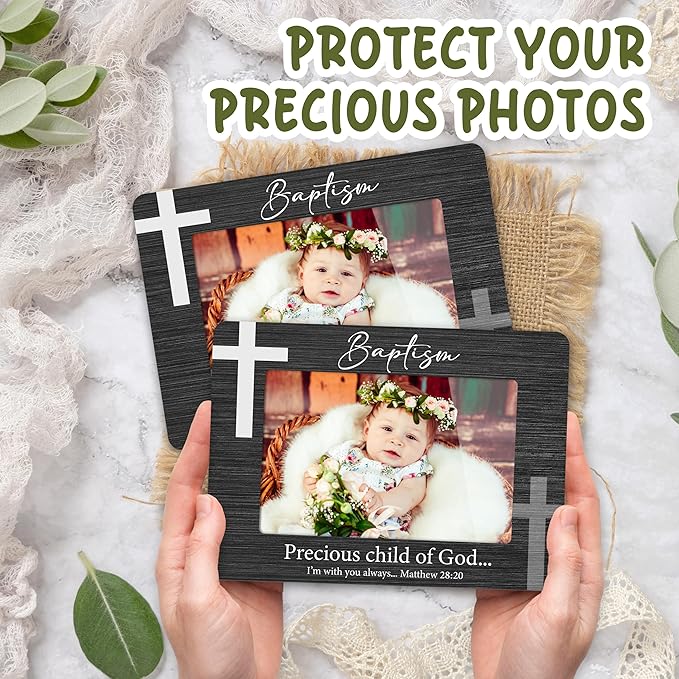 First Christmas Baby Picture Frame - Precious Child of God Baptism Gifts for New Mom Grandparent Newborn Nursery 4 X 6 Inch Gender Reveal Decorations Wood Picture Frame - A10