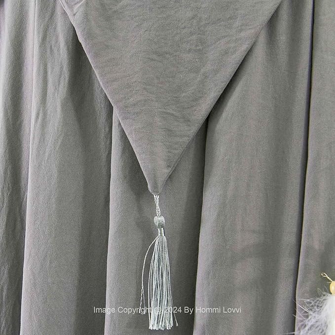 Princess Bed Canopy for Girls, Dreamy Tassels Ceiling Canopy Net Kids Room Decor Soft Canopy Reading Nook, Extra Large Canopies Full Queen Size with Lights - Grey