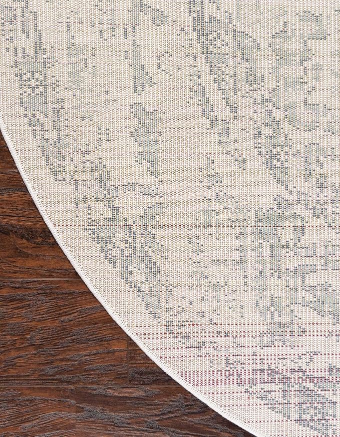 Rugs.com Charleston Collection Rug – 5 Ft Round Ivory Low-Pile Rug Perfect for Kitchens, Dining Rooms