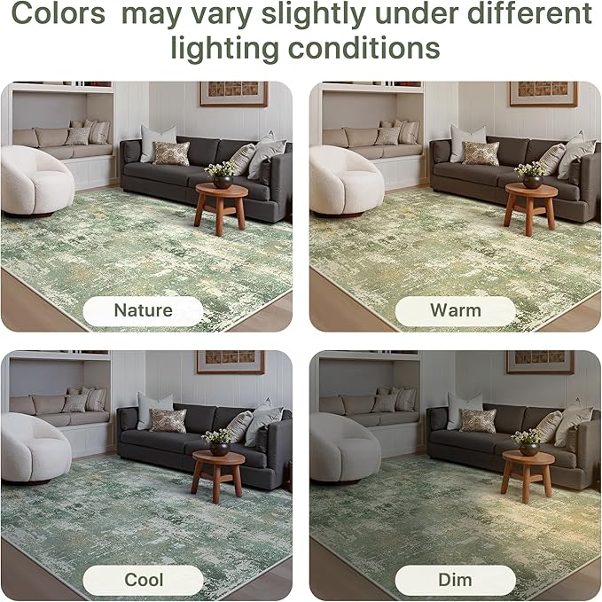 GENIMO 3x5 Rug for Entryway Washable Area Rug, Modern Abstract Small Rugs for Entrance Living Room, Bedroom Beside Rugs, Non-Slip Low Pile Lightweight Soft Carpet, Light Green