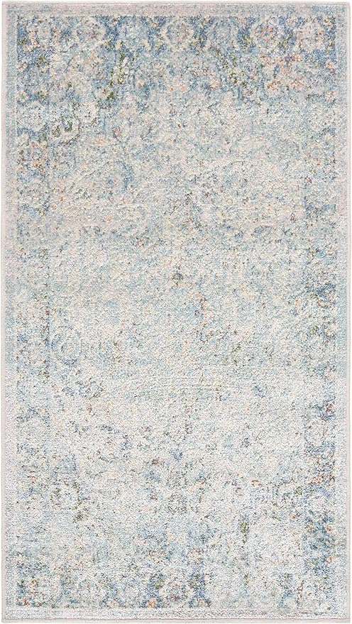 Mark&Day Washable Rugs, 7ft Round Elsmore Traditional Slate Area Rug, Grey Silver Carpet for Living Room, Bedroom or Kitchen (6'7" Round, Machine Washable)