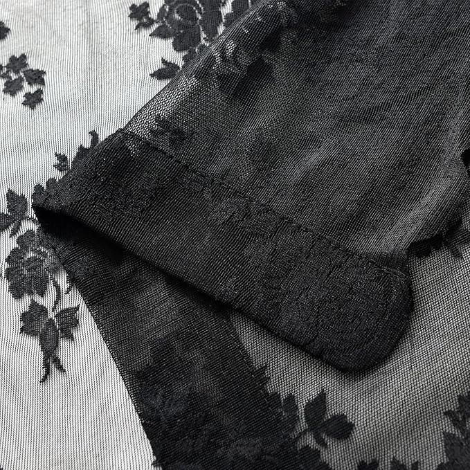 Kotile Black Lace Curtains 102 Inches Long for Living Room, 2 Panels Gothic Black Sheer Curtains Country Rustic Floral Patterned, Rod Pocket Privacy Halloween Goth Window Curtain Drapes, 52 x 102 Inch