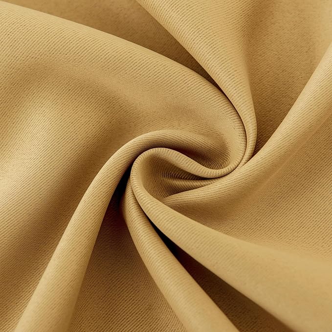 INLINAS Gold Blackout Curtains with Sheer Overlay - Grommet Top Thermal and Noise Reduction Panels for Bedroom and Living Room Light Blocking and Energy Saving, 52 x 108 Inches, Set of 2