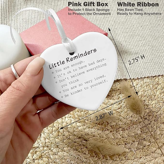 Heart Shaped Christmas Ornament-Inspirational Motivational Gift for Best Friend Sister Family Self Love Reminder Mental Health Encouragement You are Enough Ceramic Keepsake