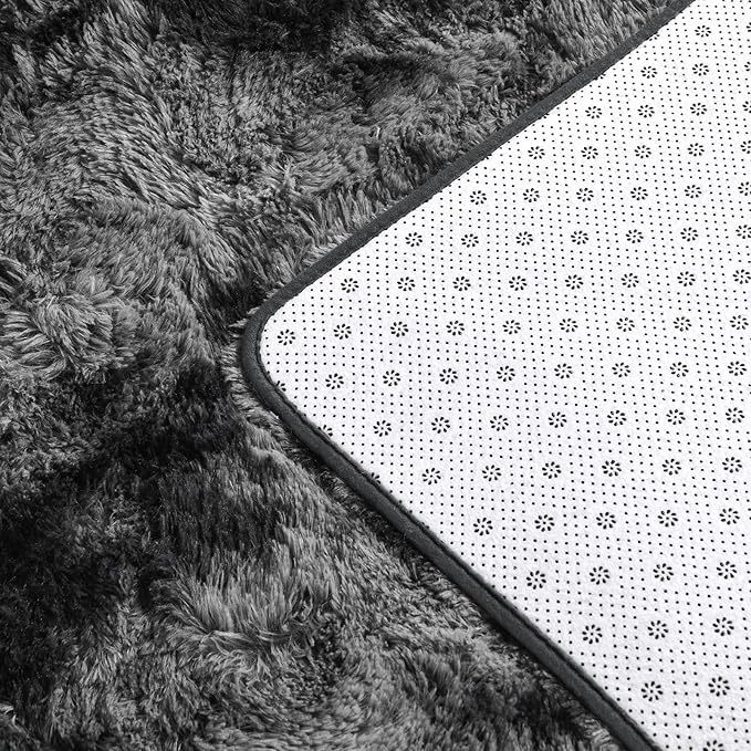 Large Shag Area Rugs 9 x 12, Tie-Dyed Plush Fuzzy Rugs for Living Room, Ultra Soft Fluffy Furry Rug for Bedroom, Indoor Carpet Nursery Rugs for Kids Room Home Decor, Dark Grey
