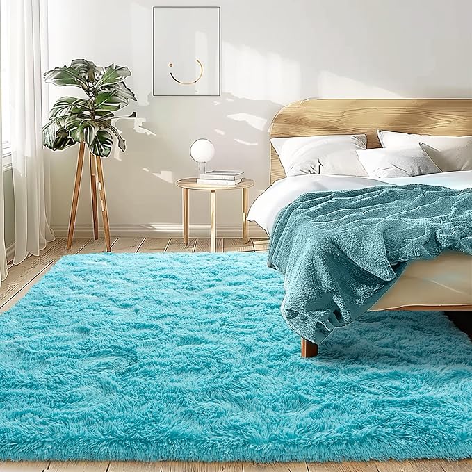 Fluffy 2x4 Rug - Small Rugs for Living Room - Height Pile 1.4" Plush Rug - Fuzzy Throw Carpet for Bedroom, Dark Blue