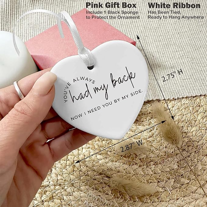 Heart Shaped Christmas Ornament-Maid of Honor Proposal Gift from Bride-Wedding Day Bridal Shower Bachelorette Party Present for Her Women Keepsake You've Always Had My Back