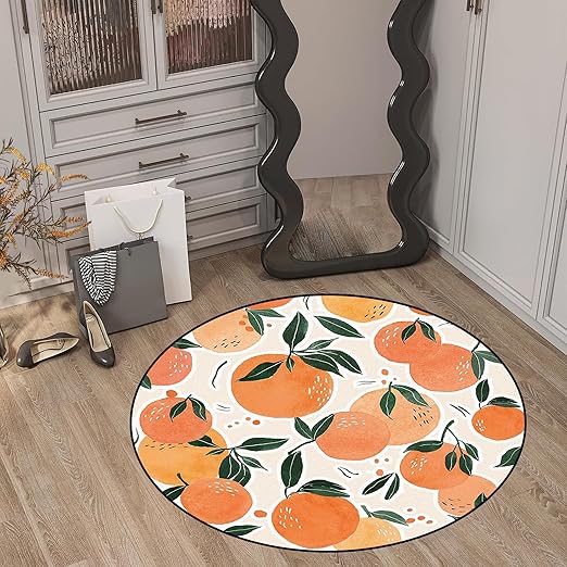 Round Orange Rug Tangerine Fruit Circle Rugs for Bedroom Dorm Living Room Area Rug Floor Mat Pad Doormat Carpet, 3'X3'(90x90cm)