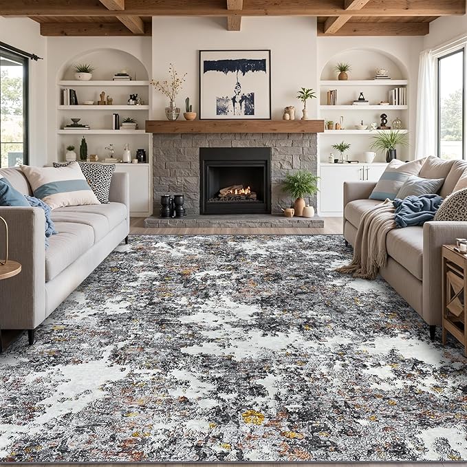 8x10 Area Rug for Living Room Bedroom: Large Washable Rug with Anti-Slip Backing Non-Shedding Stain-Resistant Soft Abstract Carpet for Dining Room Nursery Home Office (Gray/Multi)