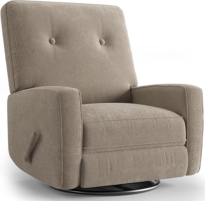 GarveeHome Recliner Chairs, Swivel Rocker Recliner, Glider Recliner Nursery Chair, 360 Swivel Glider Rocking Chair for Living Room, Bedroom, Office, RV, Small Spaces, Corduroy, Khaki