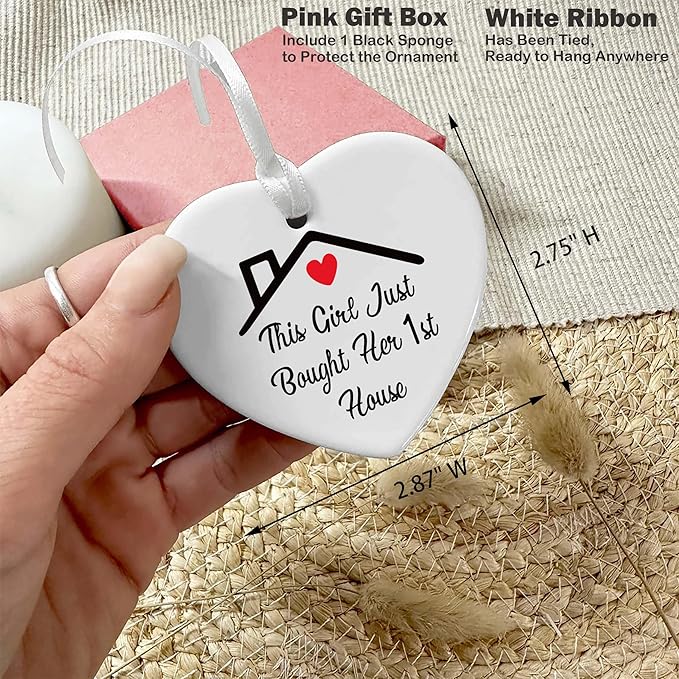 Heart Shaped Christmas Ornament-New Homeowner Gift-Happy New Home Present for First Time Buyer Realtor-Housewarming Ceramic Keepsake Decor with Gift Box
