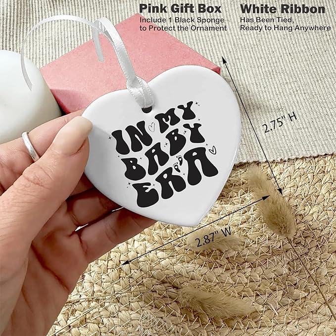 Heart Shaped Ornament-New Mom Keepsake for Expecting Mother-Baby Shower Pregnancy Announcement Gift for Mother to Be-Newborn Baby Arrival Decor-Ceramic Ornament Christmas Home Plaque Keepsake