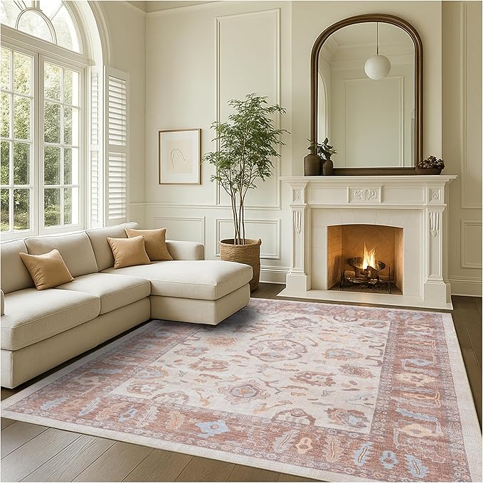 Fame Rugs Brown Modern Oushak Rug 2x3, Vintage Doormat Turkish Colorful Oriental Antique Inspired Washable Small Area Rug, Luxury Living Room Bedroom (383BB, 2' x 3')