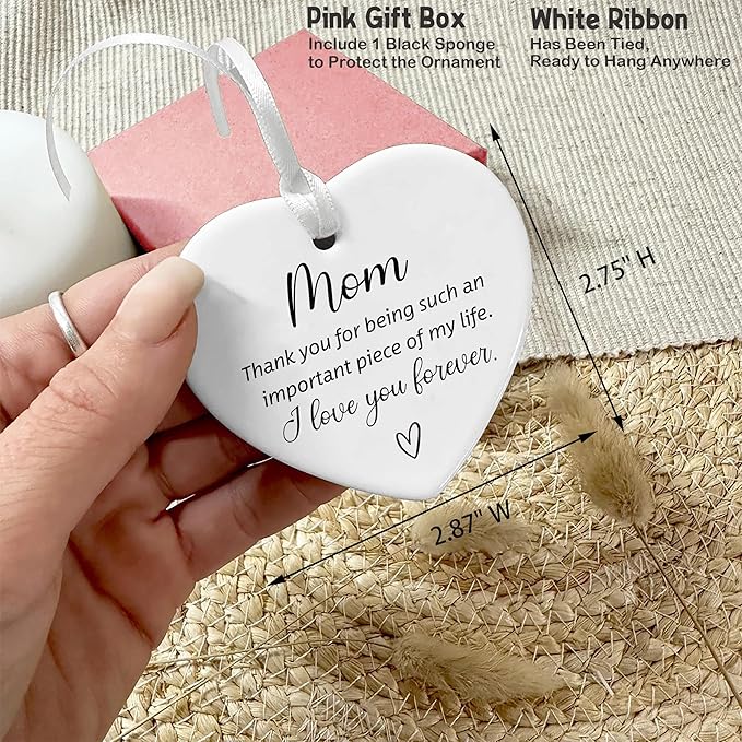Mom Gifts for Mother's Day-Birthday Thanksgiving New Year Wedding for Mother-Thank You Gifts for Mom New Mom Mother-in-Law Bonus Mom-Mother Appreciation Gifts-Heart Shaped Ornament