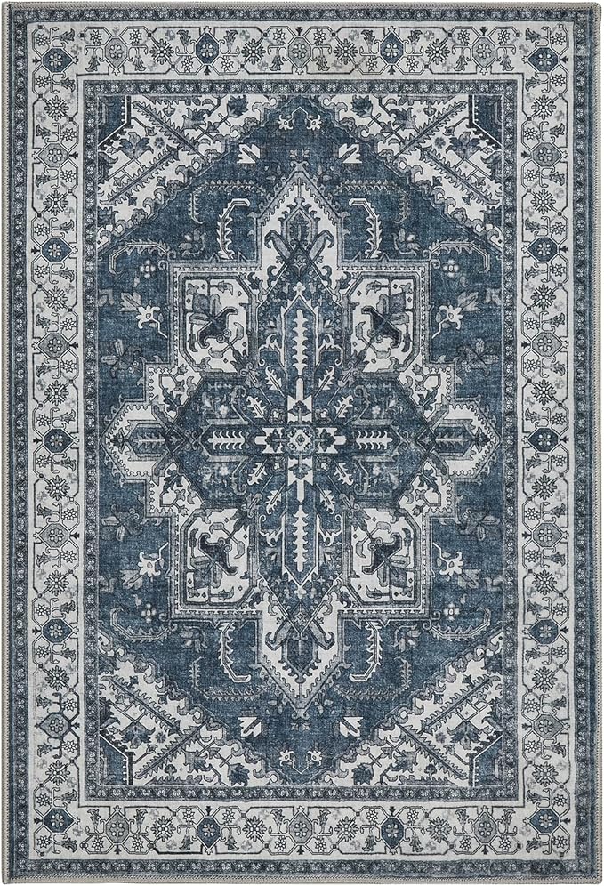 WITSHOCK Indoor Door Mat, Entrance Mat 2x3 Machine Washable Non Slip Backing Mat Soft Foldable,Vintage Rugs Mats, Inside Floor Mat Doormat, Blue