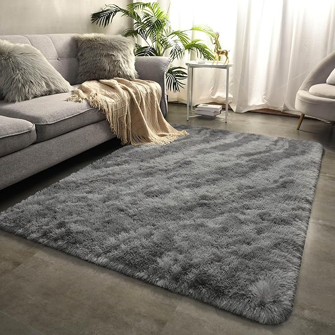 Merelax Area Rugs for Living Room Bedroom, Non-Slip Large 6x9 Feet Soft Fluffy Shaggy Bedside Rug, Indoor Floor Carpet for Kids Dorms, Nursery Rooms, Playroom, Home Decor Aesthetic, Black/Grey