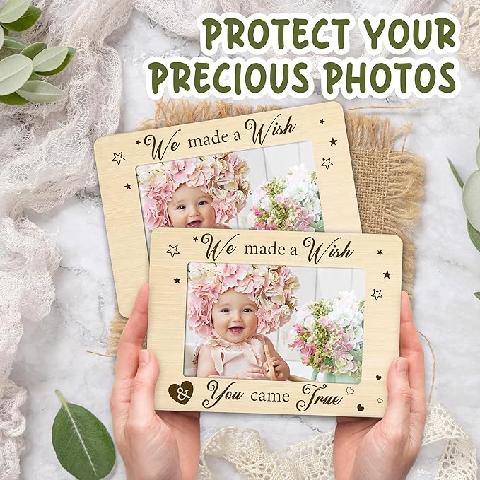 First Christmas Baby Picture Frame - Gender Reveal Decorations and Baby Shower Gifts for New Mom Grandparent Pregnancy Announcement Newborn Nursery 4 X 6 Inch Natural Wood Picture Frame - A15