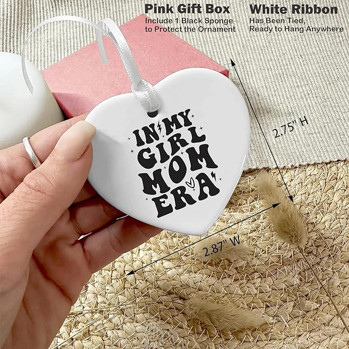 Heart Shaped Christmas Ornament-Girl Mom Era Gift-Gender Reveal or Baby Shower Present for New Mother-Baby Girl Announcement Keepsake-Newborn Decor Ceramic Ornament Home Plaque