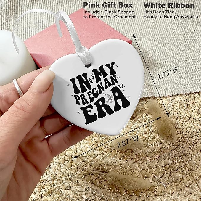 Heart Shaped Christmas Ornament-Pregnancy Announcement Gift for Expecting Mom-New Mom Keepsake-Baby Shower Present for First Time Mother to Be-Ceramic Ornament Home Decor in My Pregnant Era