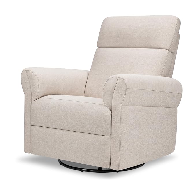 Davinci Suzy Flex Nursery Recliner and Swivel Glider with Adjustable Headrest and Armrests, High Pillowback in Beach | GREENGUARD Gold, FSC, CertiPUR-US® Certified