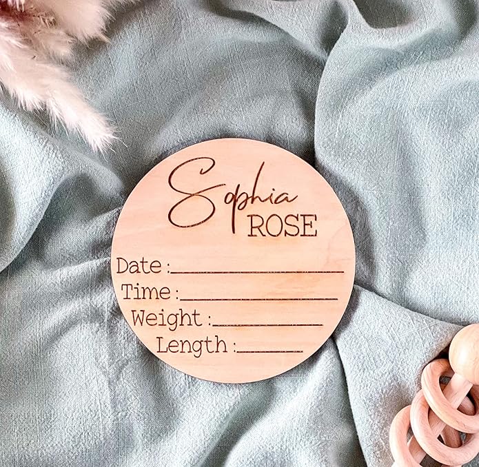 Personalized Newborn Announcement Sign for Hospital - Single/Double Sided - Wooden Birth Announcement Sign - Name Baby Announcement Sign Customized Gender Neutral