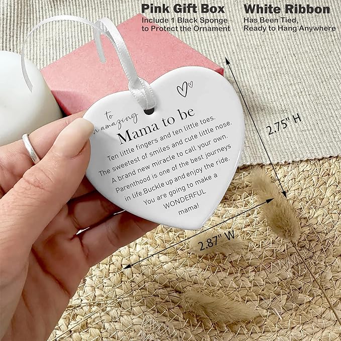 Heart Shaped Ornament-New Mom Gift-Mama to Be Pregnancy Announcement Baby Shower Christmas Decor Appreciation Present Ceramic Keepsake Sign Plaque