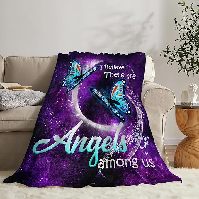 Blue Butterfly Blanket Throws Butterfly Gifts Angels Butterfly Throw Blanket for Girls Women Kids Adults Soft Warm Cozy Fleece Blanket for Couch Sofa Bed 50"x40"