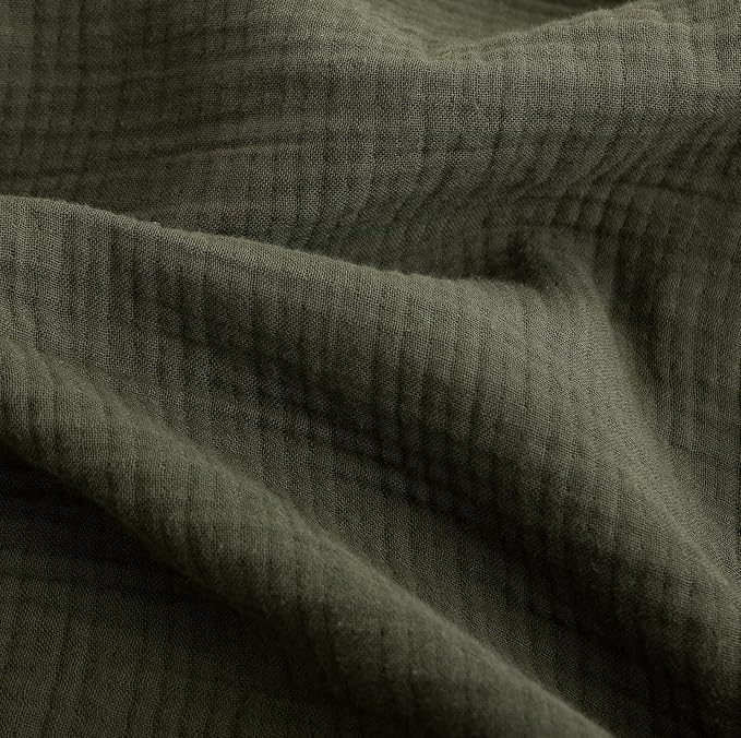 FOSSA Muslin Blanket with Fringe - 4-Layer 100% Cotton Gauze Super Soft & Breathable Throw -Lightweight Decorative Cooling Blanket for Bed, Sofa, Office (Olive Green, King (104" × 90"))
