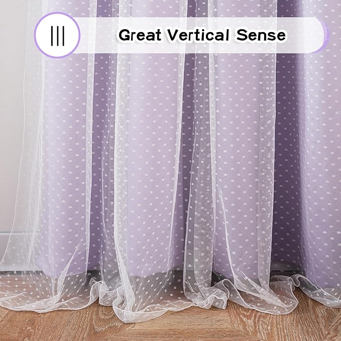 MYSKY HOME Cute Lilac Curtains for Girls Bedroom & Nursery Kids Purple Lavender Blackout Curtains 72 inch Long Double Layer with Polka Dots Sheer, Grommet Tops, 52" Wide, 2 Panels