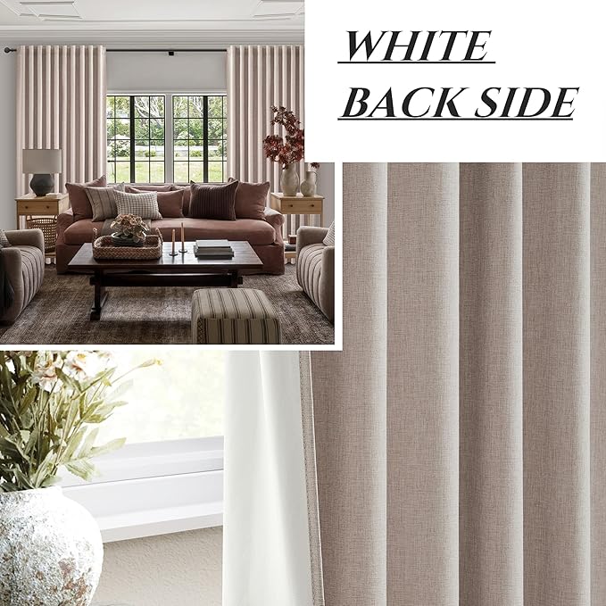 Blackout Curtains 70 Inches Extra Wide Linen Curtains 84 Inch Length for Living Room, Pleated Farmhouse Bedroom Thermal Drapes for Winter Thick Window Energy Efficient 70" W x 84" L 2 Panels