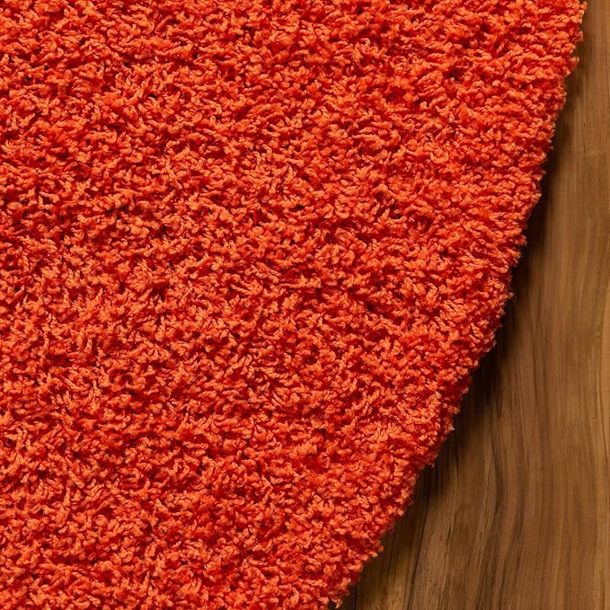 Unique Loom Solid Shag Collection Area Rug (5' 1" x 8' Oval, Tiger Orange)