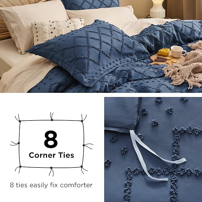 Bedsure Boho Duvet Cover Full Size - Navy Breathable & Soft Boho Bedding, Machine Washable Comforter Cover for All Seasons, Includes 1 Duvet Cover 80"x90" with 2 Pillow Shams & Zipper Closure