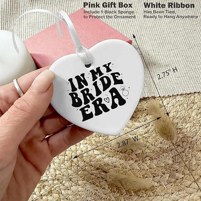 Heart Shaped Christmas Ornament-My Bride Era Keepsake-Bridal Shower and Wedding Gift for Bride to Be-Bachelorette Party Engagement Present for Fiancee Wifey Her-Ceramic Ornament Home Decor