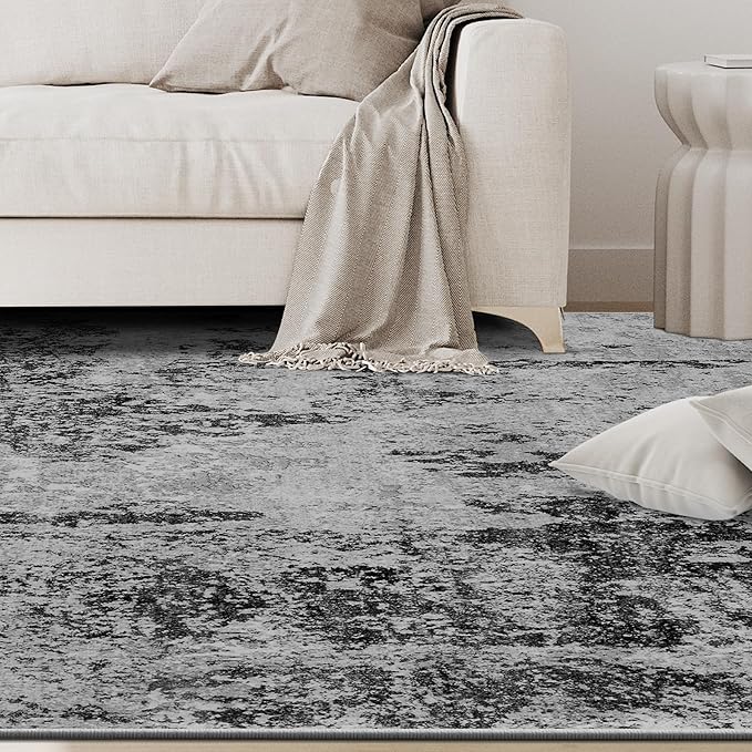 6x9 Area Rugs for Living Room Rug Washable: Abstract Rug for Dining Room Bedroom Carpet Non Slip 6 by 9 Indoor Modern Nursery Home Office Black Grey Gold