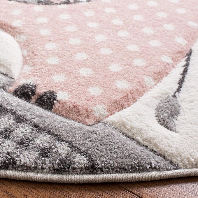 SAFAVIEH Carousel Kids Collection 8' Round Pink/Ivory CRK127P Animal Non-Shedding Nursery Playroom Area Rug