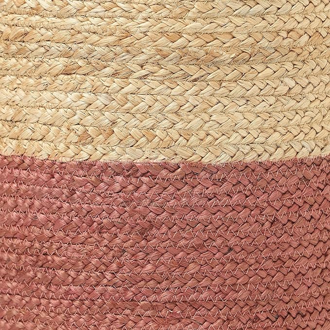 REDEARTH · Cylindrical Pouf Foot Stool Ottoman - Jute Braided Pouffe Poof Accent Sitting Footrest for Living Room, Bedroom, Nursery, Patio, Lounge (Natural Rust, 14.5"X14.5"X16")