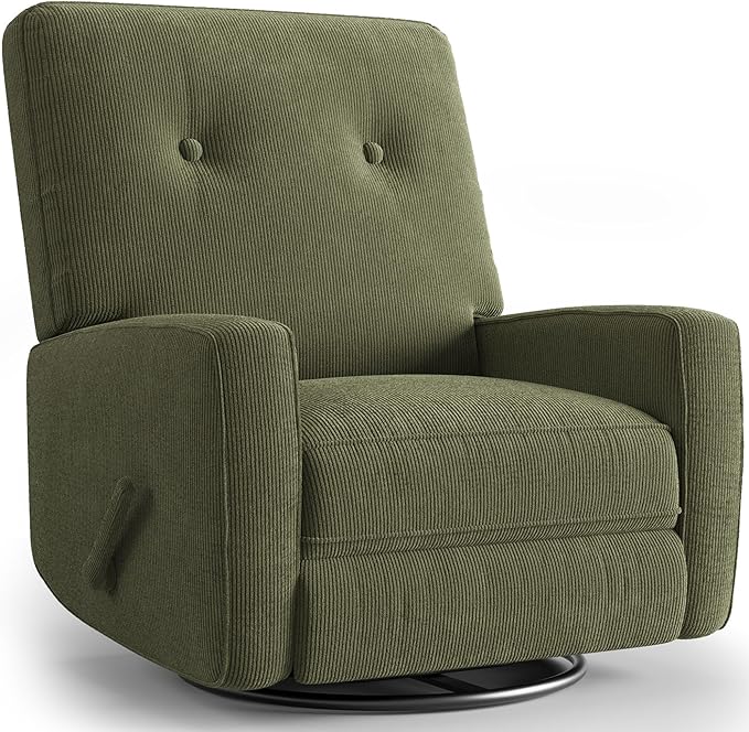 GarveeHome Recliner Chairs, Swivel Rocker Recliner, Glider Recliner Nursery Chair for Adults, 360° Swivel Glider Rocking Chair for Living Room, Bedroom, Office, RV, Small Spaces, Corduroy, Green