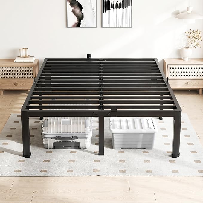 12 Inch Full Size Bed Frame, 3500Lbs Heavy Duty Metal Platform with Round Corner Legs Mattress Slide Stopper, Steel Slat Support No Box Spring Needed, Noise Free, Non-Slip, Easy Assembly