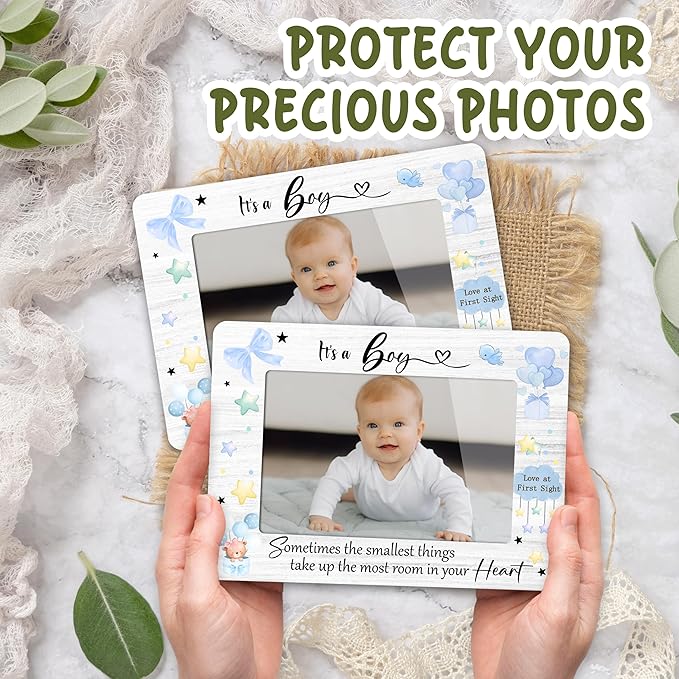Cute First Christmas Baby Picture Frame - It's a Boy Gender Reveal Decorations and Baby Shower Gifts for New Mom Grandparent Pregnancy Announcement Newborn Nursery 4 X 6 Inch Picture Frame - A17