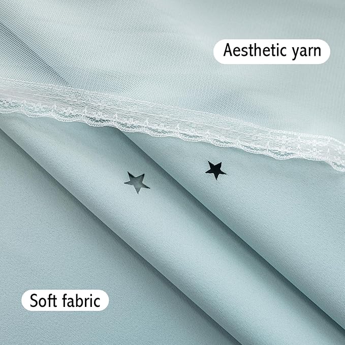 Anytime Romantic Kids Curtain,Hollow-Out Stars Window Curtain Double Layer Blackout Curtains for Girls Bedroom Kids Room 2Panel,(W52 x L95,Light Blue)