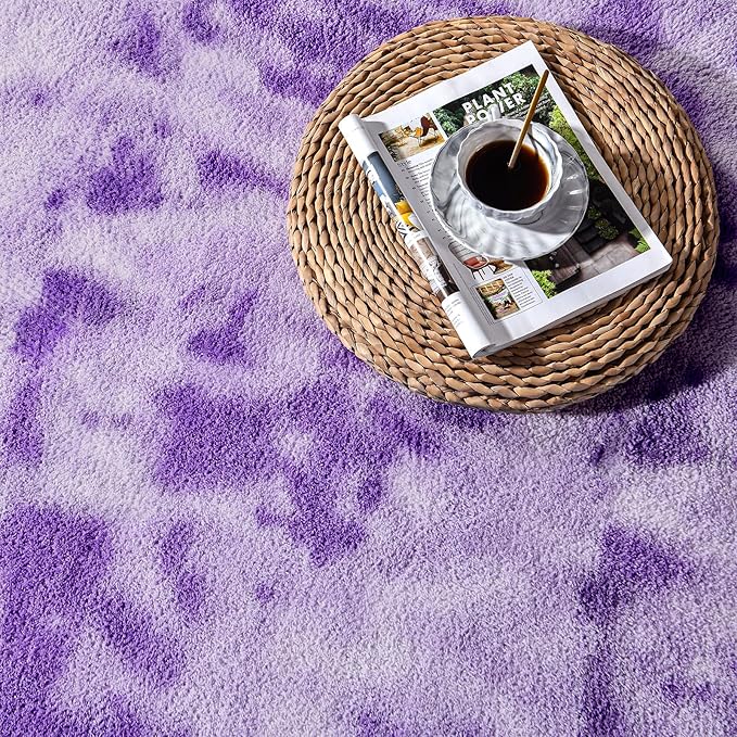 Large Area Rugs for Living Room, 7 x 10 Ft Soft Tie-Dyed Thickened Memory Foam Rug for Bedroom, Non-Slip Comfy Indoor Floor Carpets for Boys Girls Dorm Room Nursery Home Decor, Purple