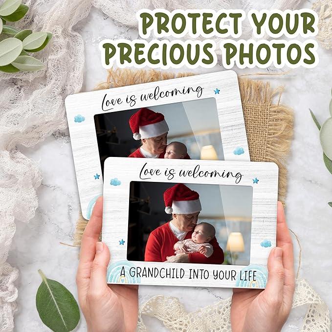 First Christmas Rainbow Baby Picture Frame - Gender Reveal Decorations and Baby Shower Gifts for New Mom Grandparent Pregnancy Announcement Newborn Nursery 4 X 6 Inch Grandparent Keepsake Frame - A19