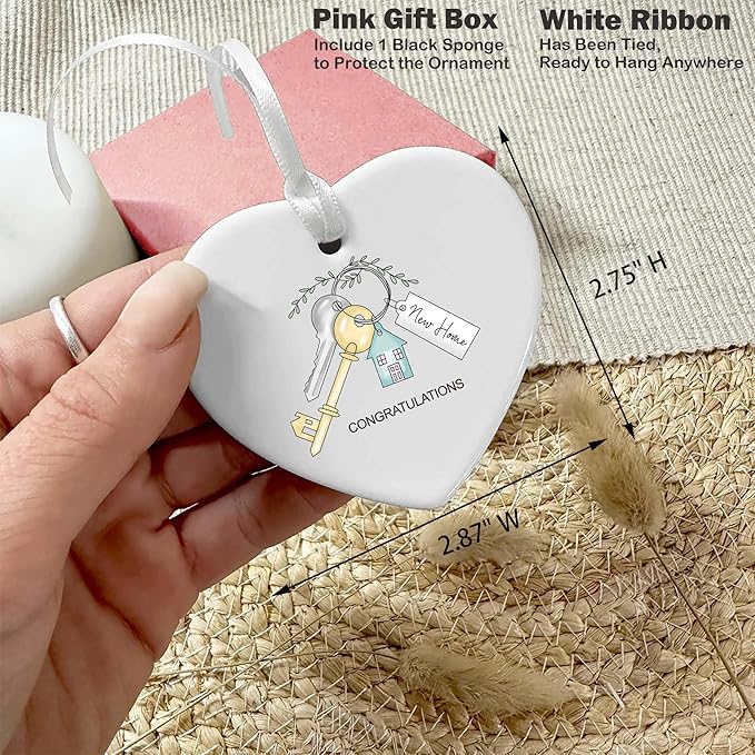 Heart Shaped Christmas Ornament-Congrats New House Gift-Realtor to Homeowner Present-Happy Housewarming Keepsake-Congrats First Time Buyer Décor
