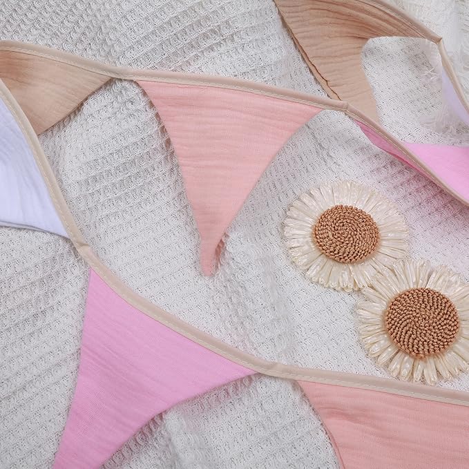 Pennant Banner Flags,Infant and toddler room decoration pennant,for Nursery Decor Baby Birthday Boho Wedding Shower Party Event (Pink Colorful Banner)