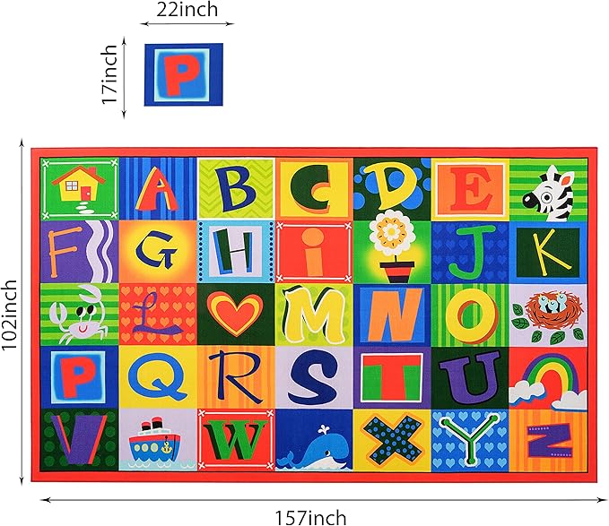 Classroom Rug Elementary Kids Carpet 24 Spots Alphabet Rug ABC Carpets for Preschool, Kindergarten, Daycare Nursery Decor, 7.5 x 13 ft