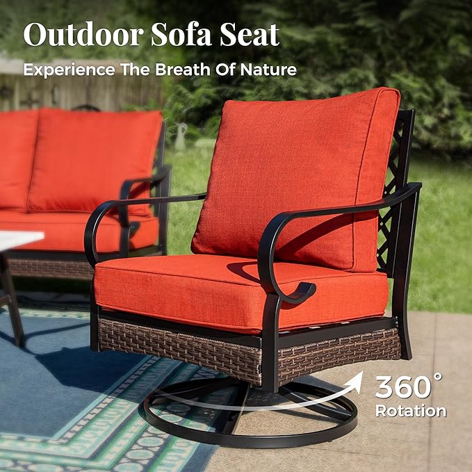 Patio Swivel Chairs Set of 2, Outdoor Sofa Chairs with Deep Seating and 5.75" Cushions, Steel Frame Porch Furniture for Lawn Backyard Deck, Red