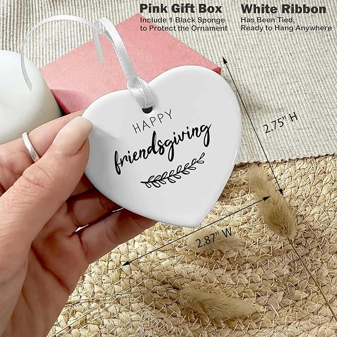 Happy Friendsgiving-Heart Shaped Ornament-Christmas Ornament Gift Fall,Autumn Harvest-Thanksgiving Dinner Decor-Table Setting Party Decor-Host Gift Friends Holiday Dinner Party