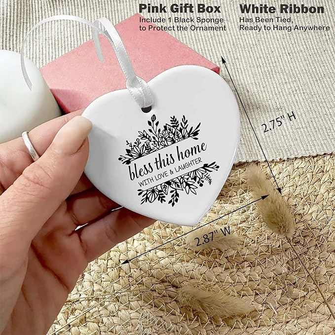 Bless This Home with Love and Laughter-Congrats Realtor Gift-New Homeowners Present-Housewarming Gift for First Time Buyer-Heart Shaped Christmas Ornament